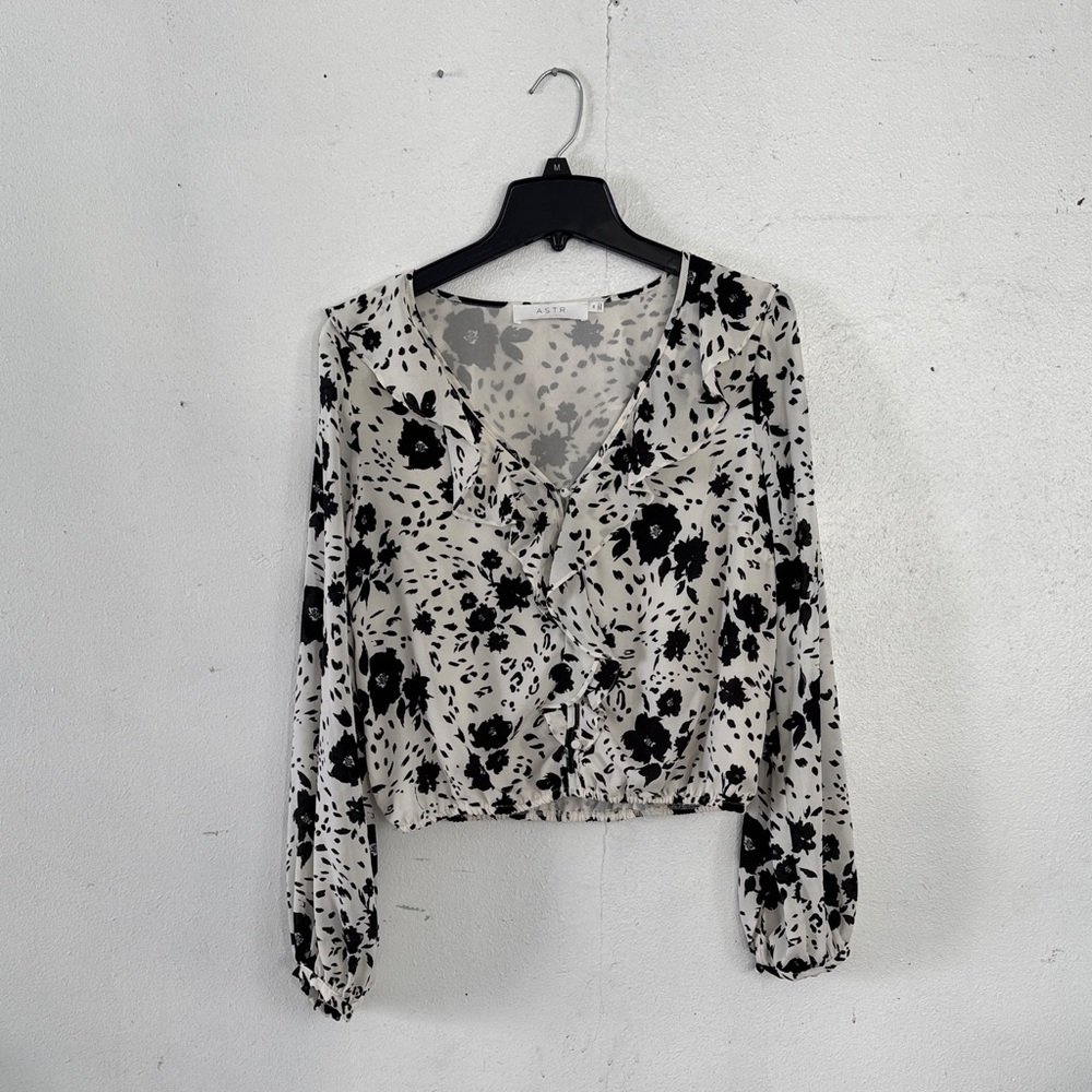 Astr Black and White Floral Blouse